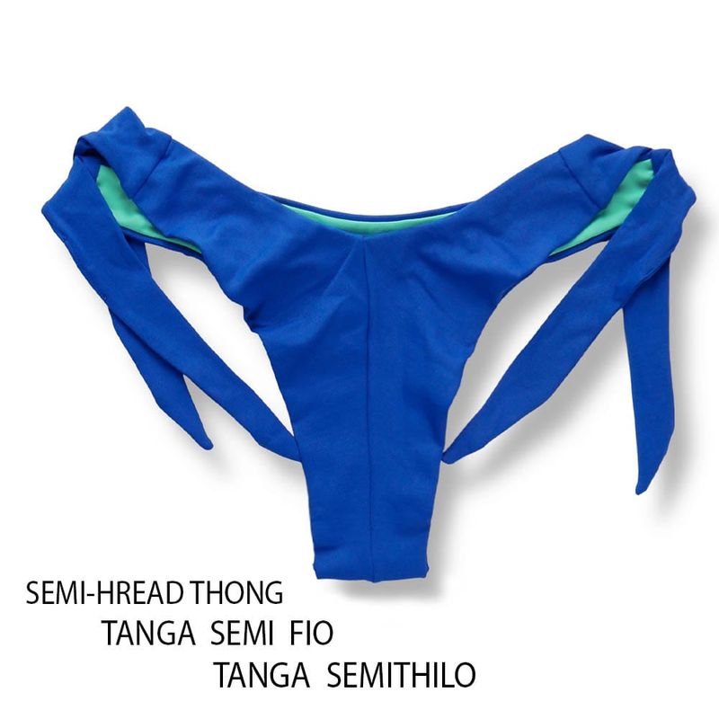 Wide Side Bikini Bottom | Cobalt Blue Print | Double String | Mora Tanga | KiniBi