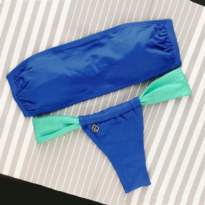 Bikini Set | Strapless Bandeau Top &amp; Slide Bikini Bottom | Brazilian Bikini | Cobalt Blue Print | Bandeau &amp; Gali KiniBi