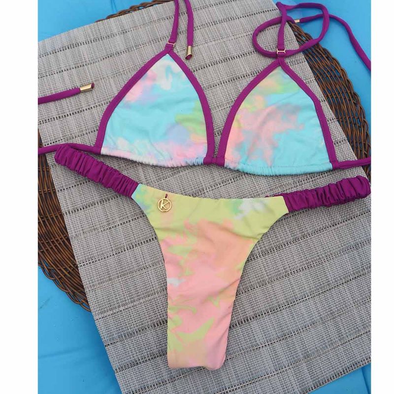 Conjunto Bikini Tie Dye con Uva  | Mila Top + Tanga Flora