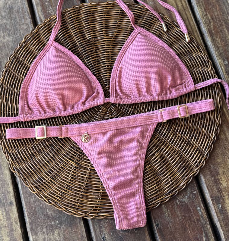 Conjunto de Bikini | Top Triángulo y Tanga Hilo Dental Fina | Bikini Brasileño | Tela Safira | Mara y Fany KiniBi