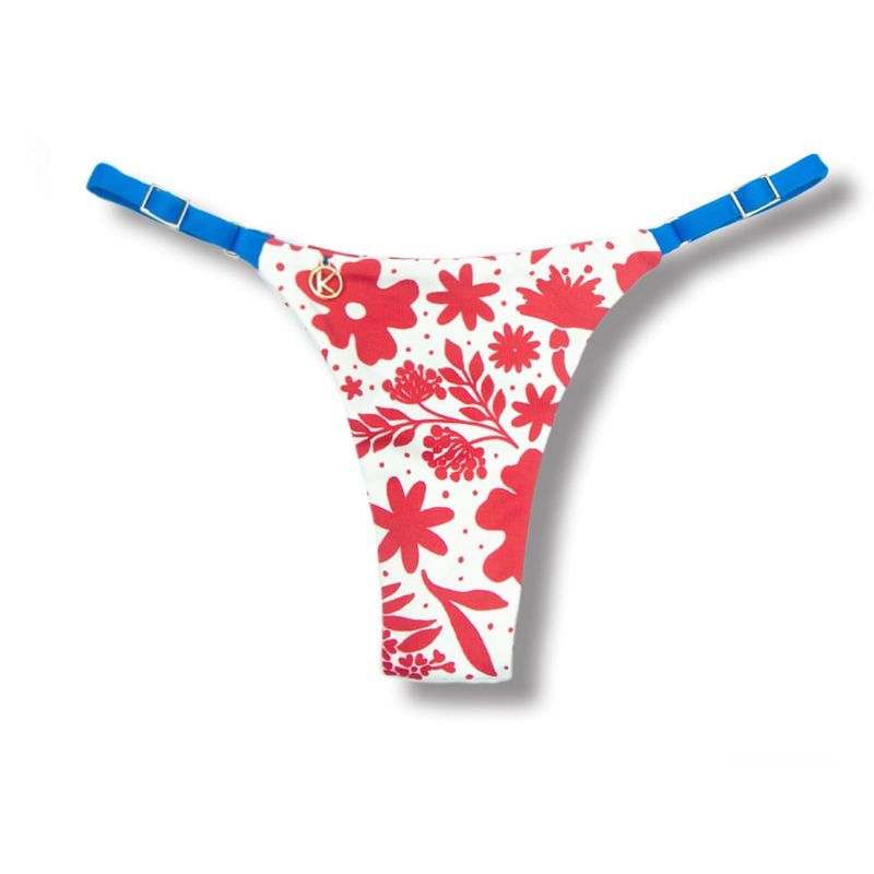 Adjustable Thin Strap Bikini Bottom | Brazilian Bikini| Scarlet Print | Mia Bottom KiniBi