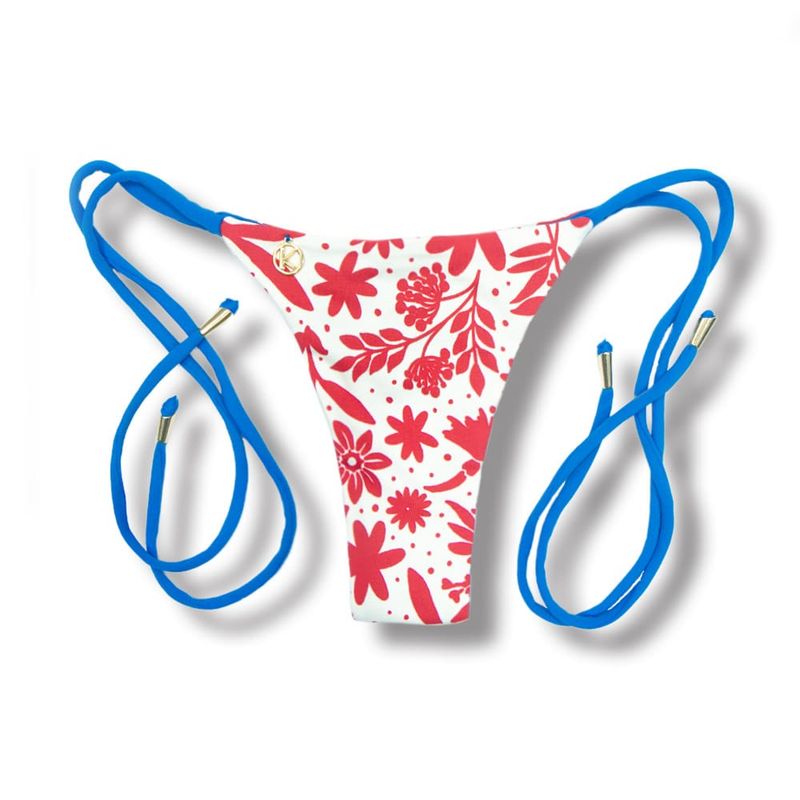 Thin Side Tie Bikini Bottom | Brazilian Bikini | Scarlet Print | Cora Bottom KiniBi
