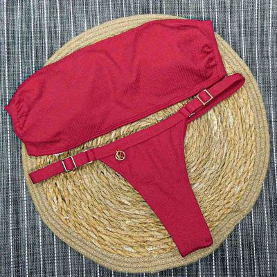 Bikini Set | Bandeau Top, Tiny Thong Bottom | Brazilian Bikini | Zinia Print | Bandeau &amp; Fany KiniBi