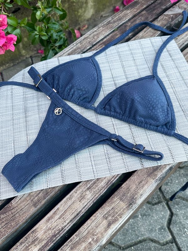 Bikini Set | Triangle Top and Tiny Thong Bottom | Brazilian Bikini | Croco Marine Print | Mara &amp; Fany KiniBi