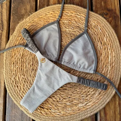 Bikini Set | Micro Triangle Top &amp; Ruffled Thong | Brazilian Bikini | Croma Print | Mila &amp; Flora KiniBi
