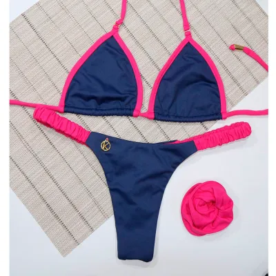 Bikini Set | Micro Triangle Top &amp; Ruffled Thong | Brazilian Bikini | Tiffy Print | Mila &amp; Flora KiniBi