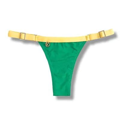 Tiny Thong Bikini Bottom | Brazilian Style | Green Yellow Print | Fany Bottom KiniBi