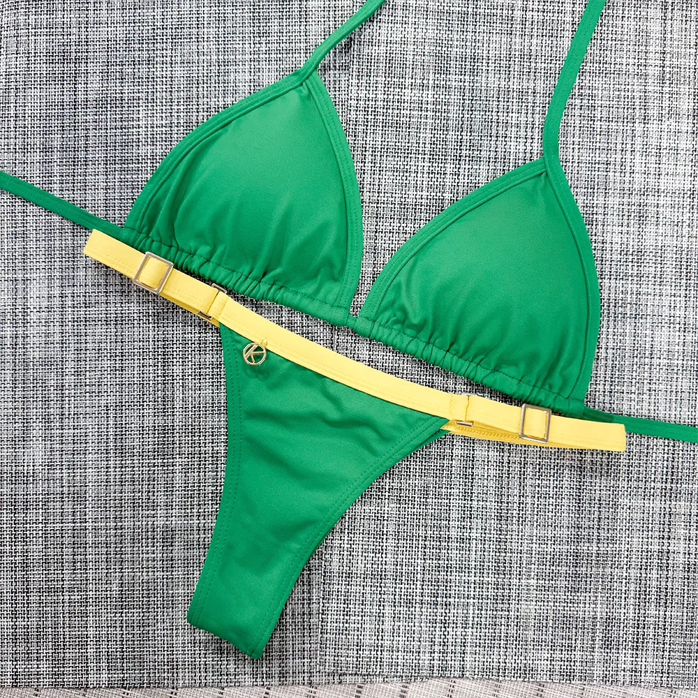 Conjunto de Biquíni Bandeira | Top Mara + Tanga Fany | Detalhe Canário