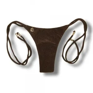 Brazilian Bikini Thong Thin Tie Sides | Brown Print | Cora KiniBi | Summer Swimwear