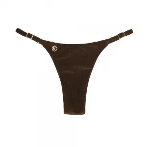 Brazilian Bikini Thong Thin Adjustable Straps | Brown Print | Mia KiniBi | Summer Swimwear