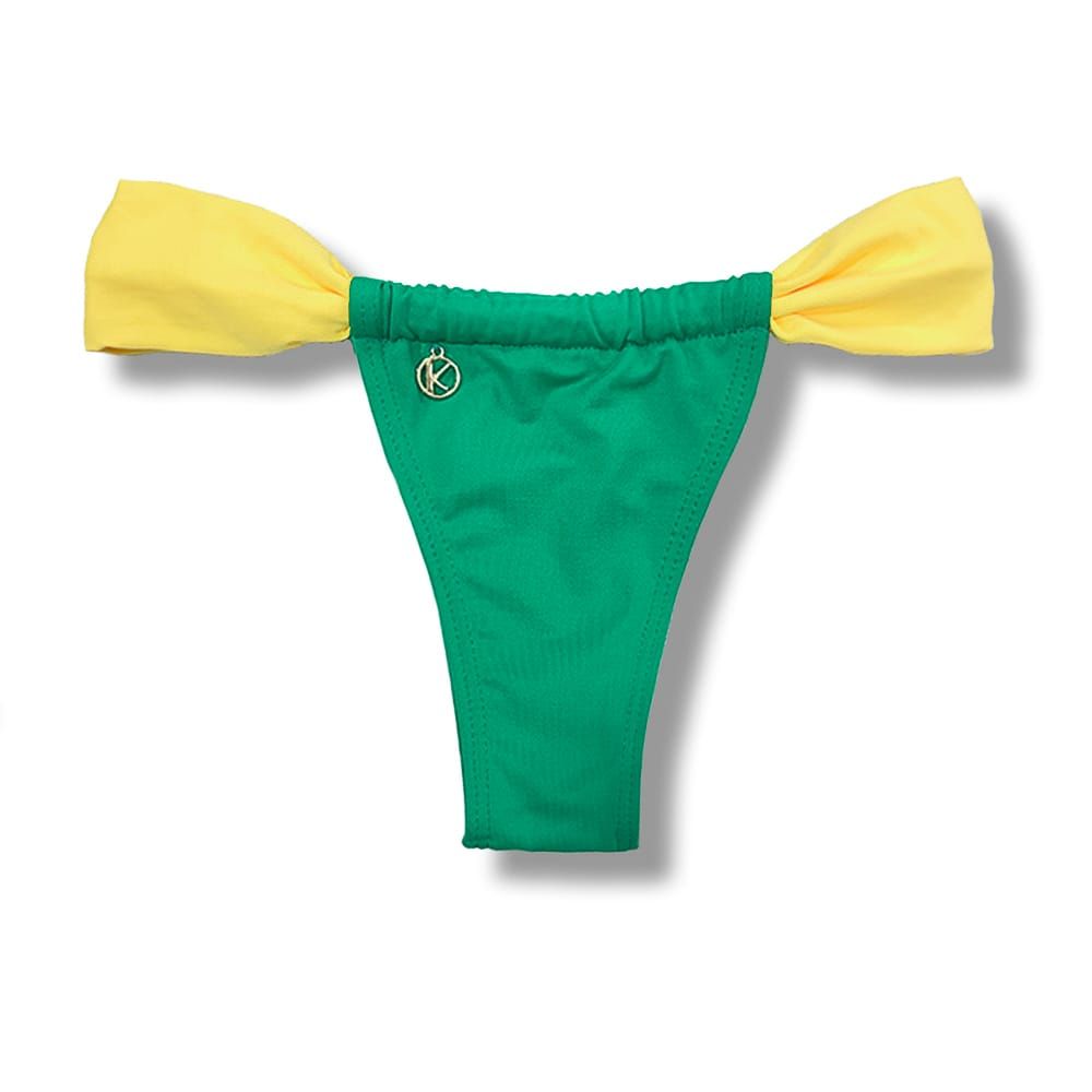 Slide Bikini Bottom | Brazilian Bikini | Green Yellow Print | Gali Bottom KiniBi