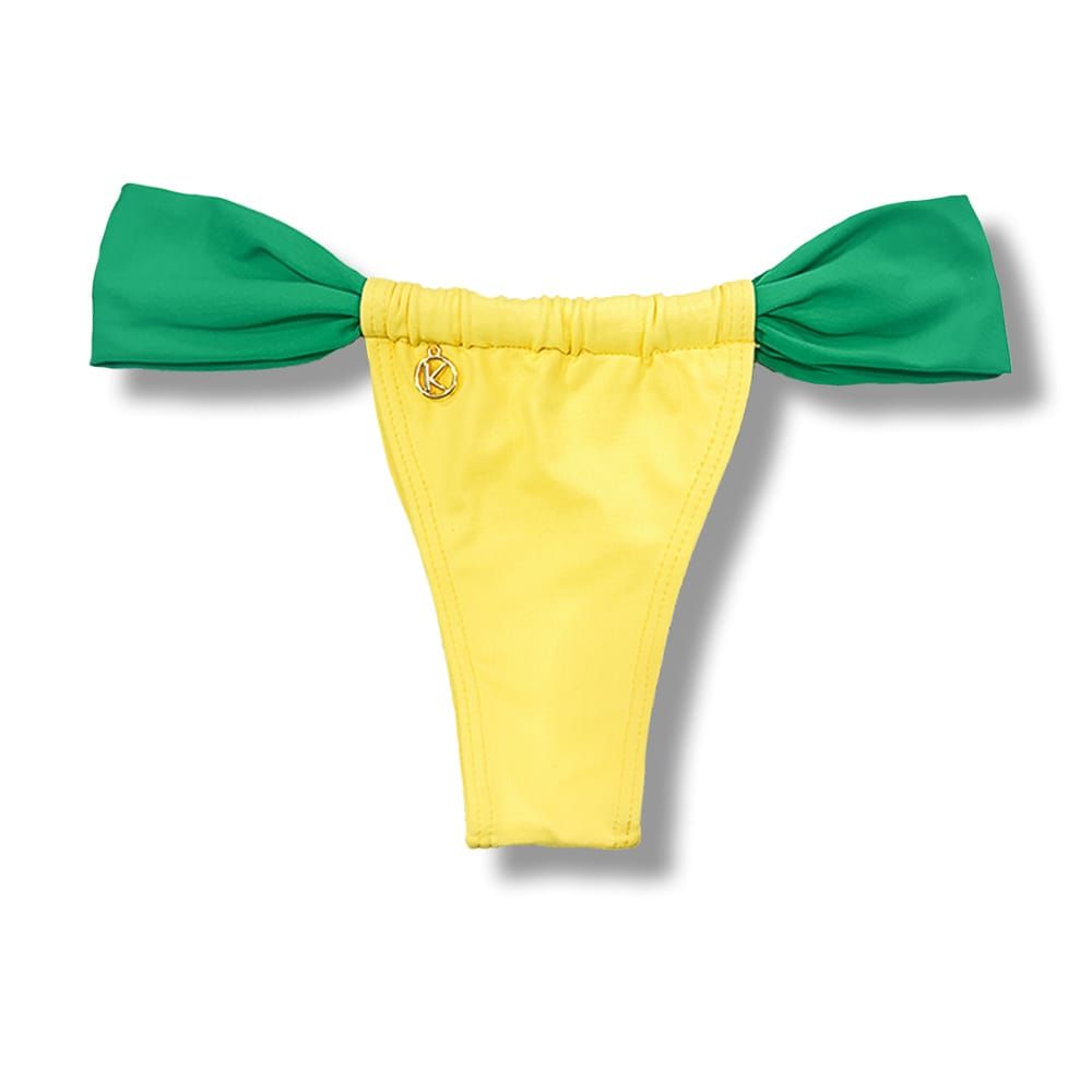 Ruffle Thong | Brazilian Bikini | Yellow and Green Print | Gali Thong KiniBi