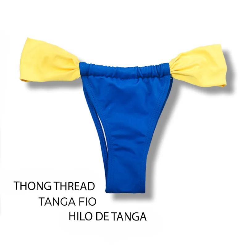Slide Bikini Bottom | Cobalt Blue and Yellow Print | Gali Tanga | KiniBi
