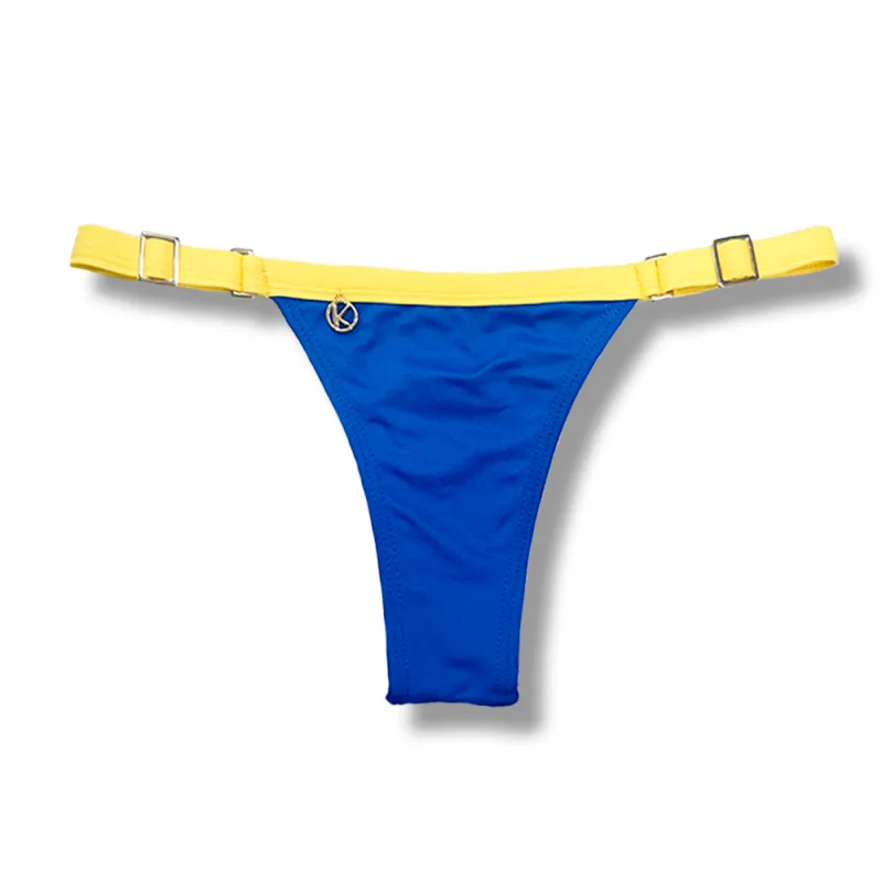String Bikini Bottom | Brazilian Bikini | Cobalt Blue with Yellow Print | Tanga Fany KiniBi