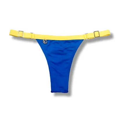 Thong String Bikini Bottom | Brazilian Bikini | Cobalt Blue and Yellow Print | Fany KiniBi Thong