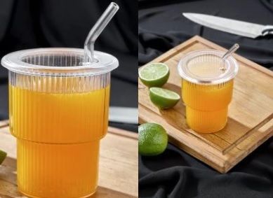 Plastic Cup with Cover and Glass Straw &quot;Origami&quot;