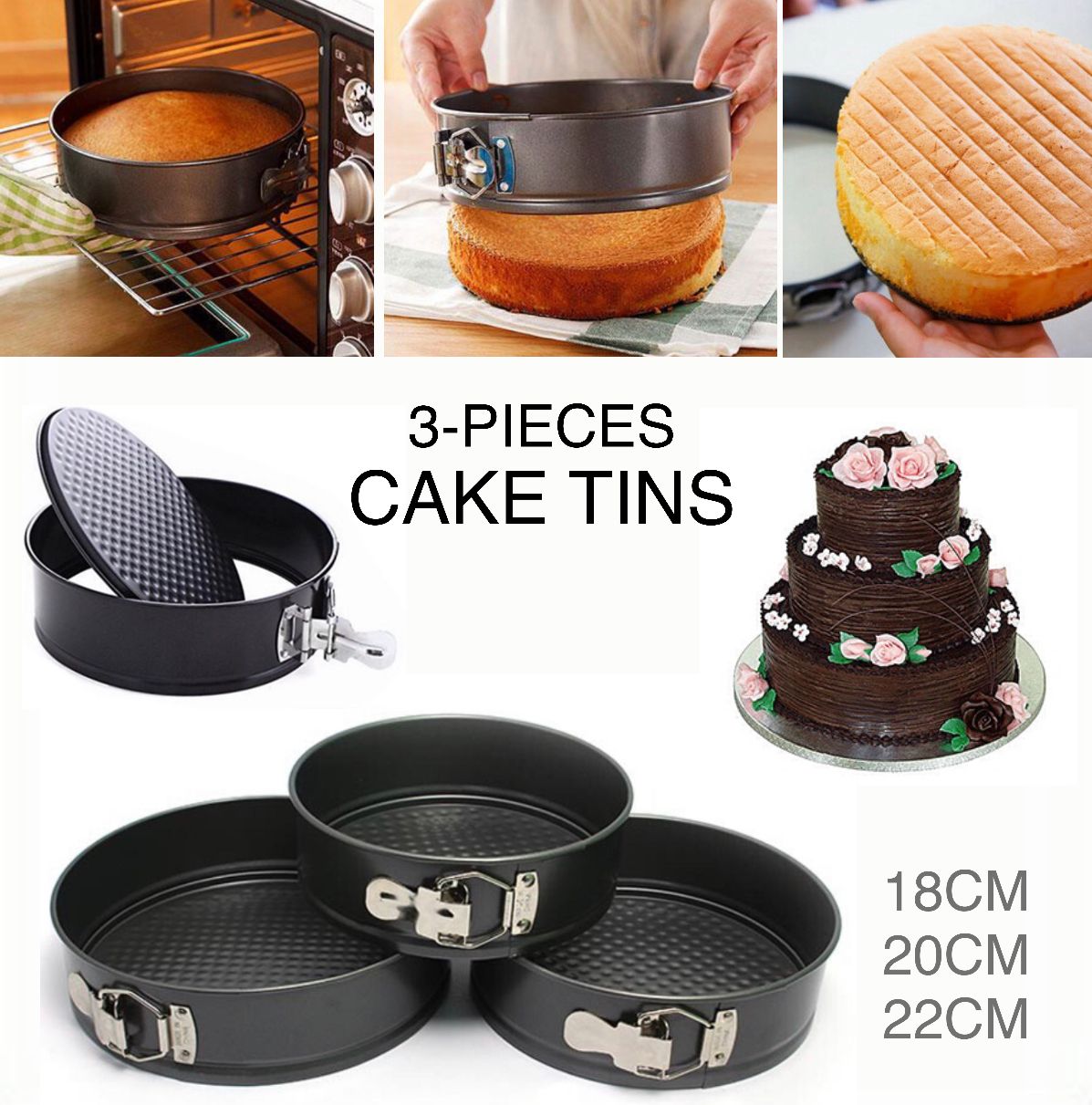3-Pcs Cake Tins