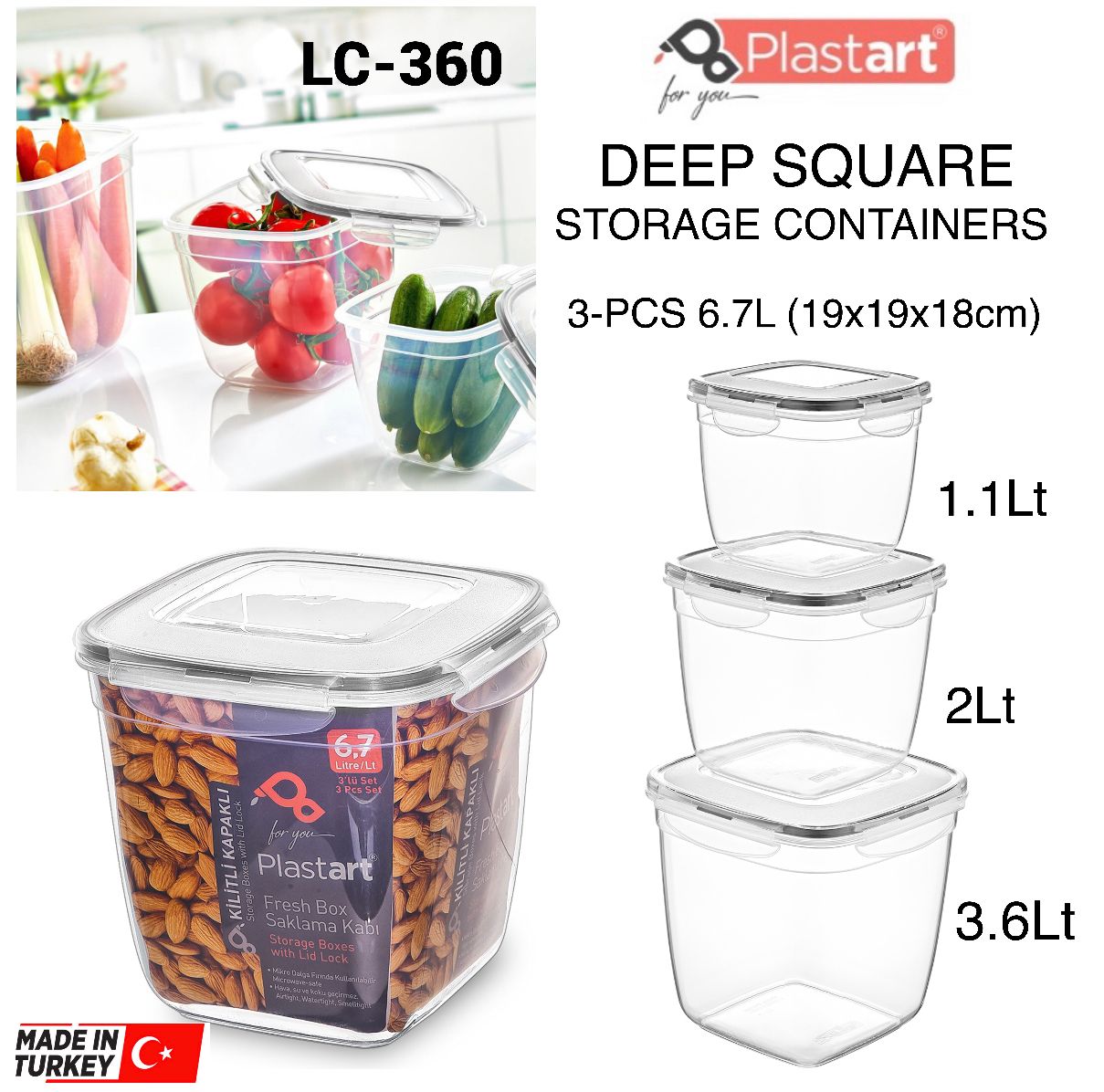 3-Pcs Deep Square Containers (LC-360)