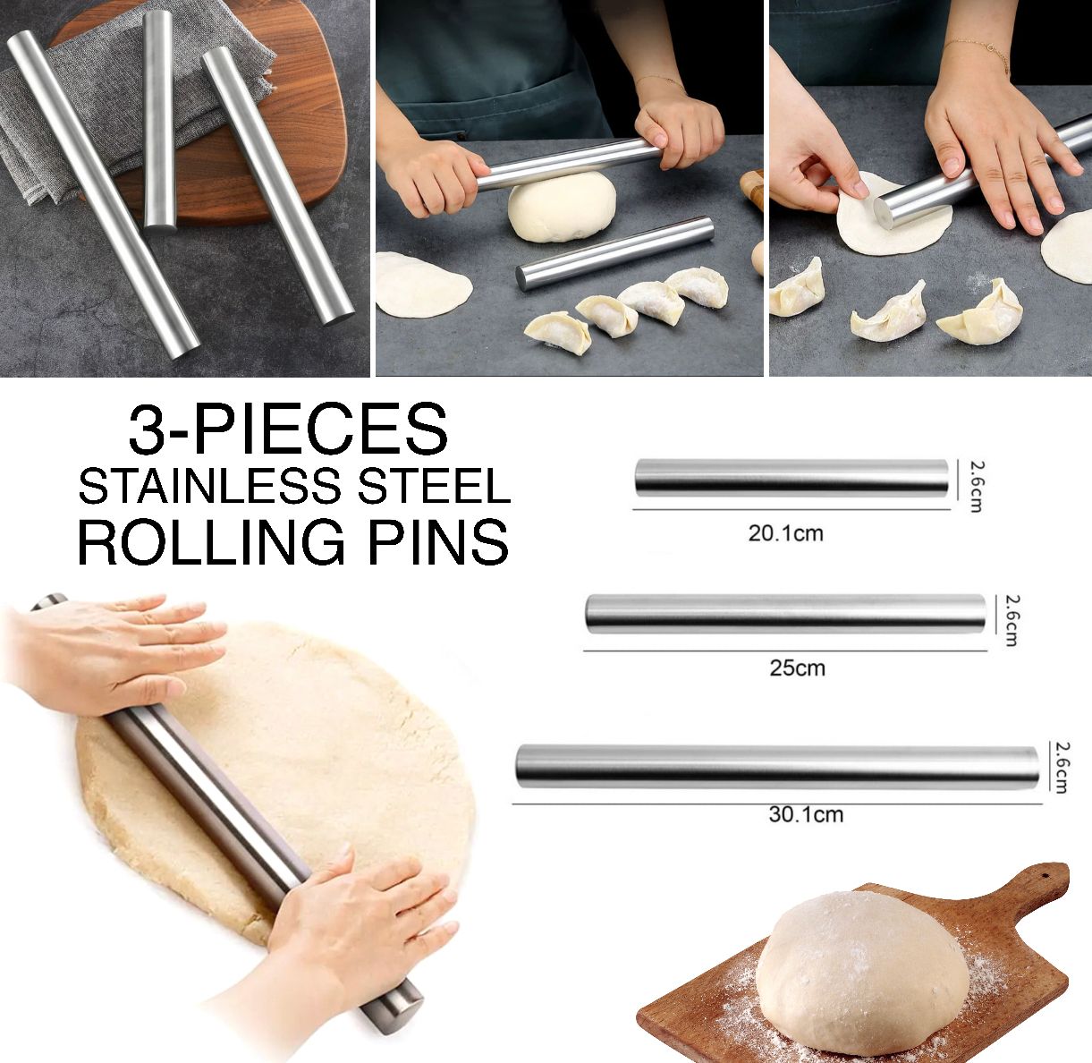 3-Pcs SS Rolling Pins