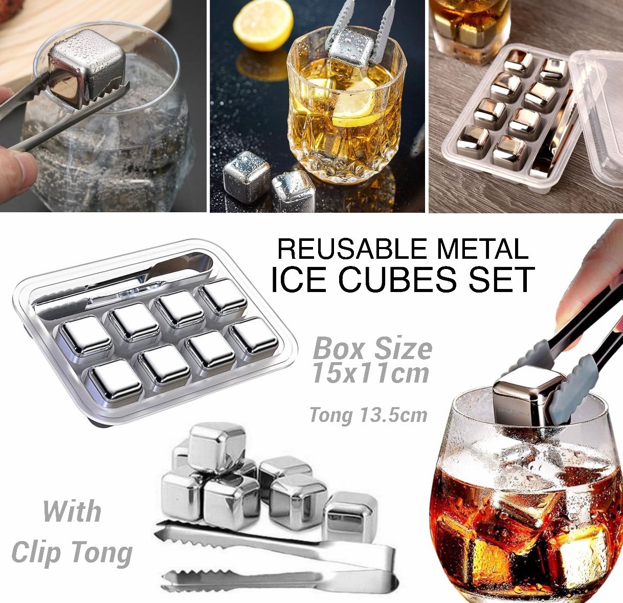 8-Pcs Metal Ice Cubes