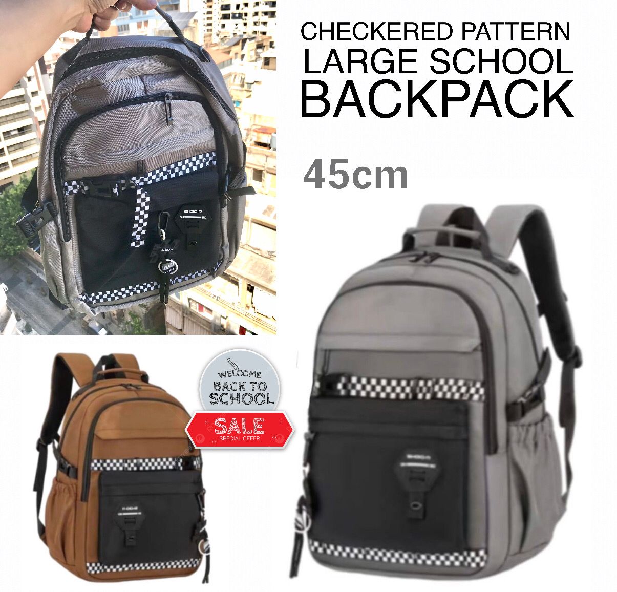Checkered Pattern Backpack