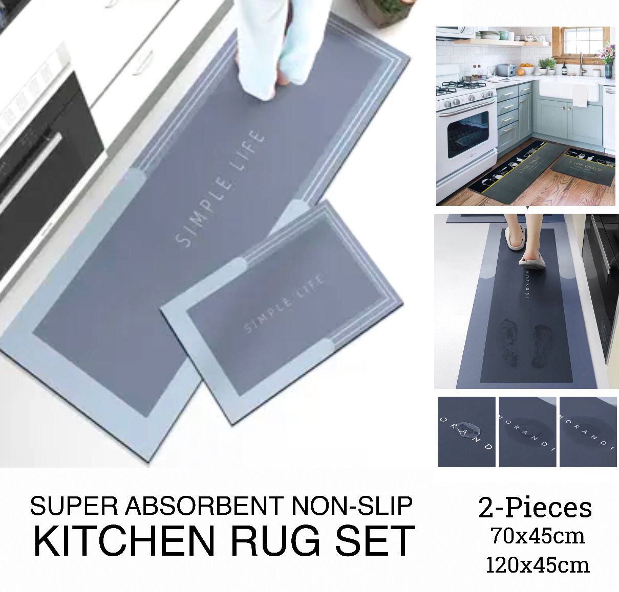 2-Pcs Kitchen Rugs