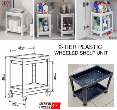 2-Tier Wheeled Shelf (White)