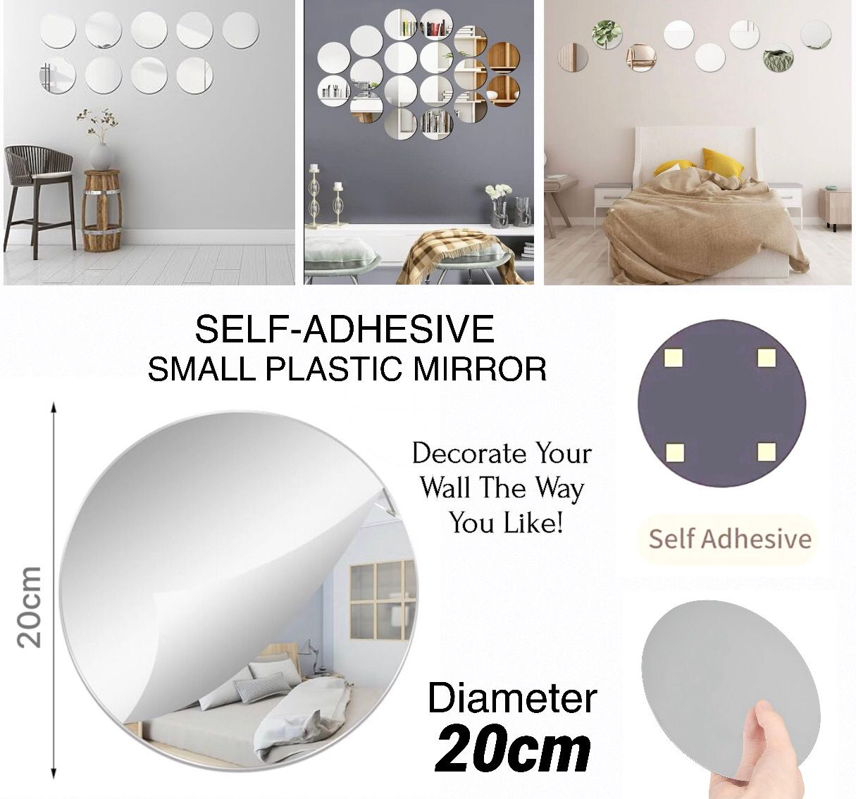 Round Mirror Sticker 20cm (860-16)