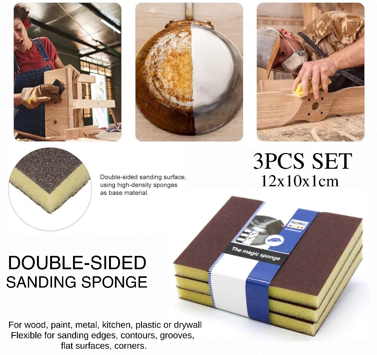 3-Pcs Sanding Sponge