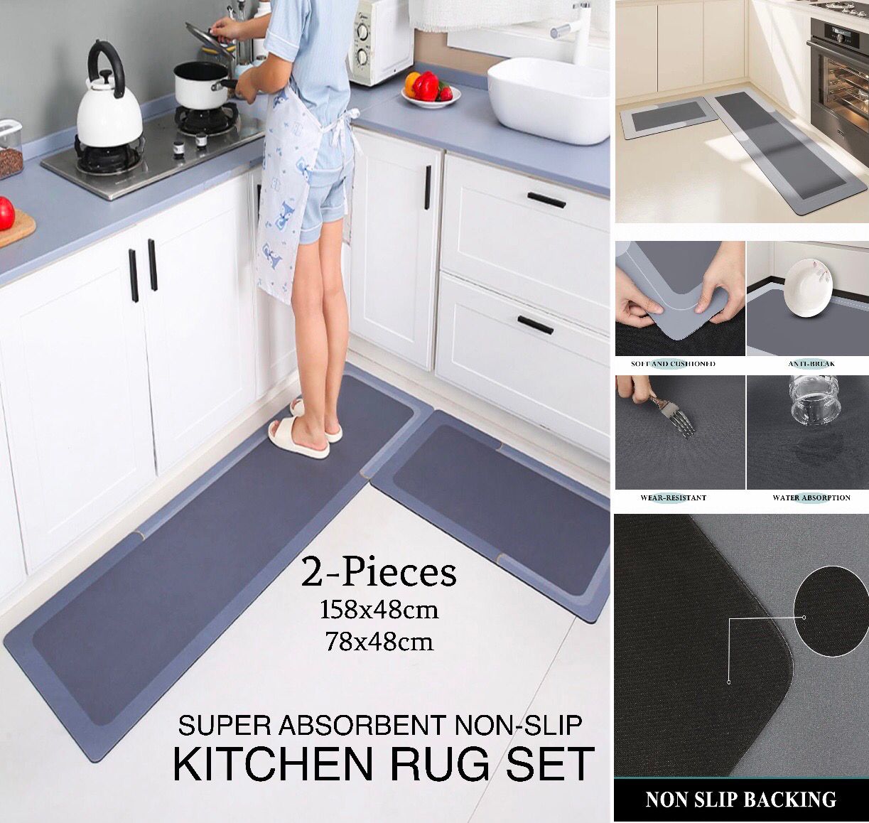 2-Pcs Kitchen Rugs