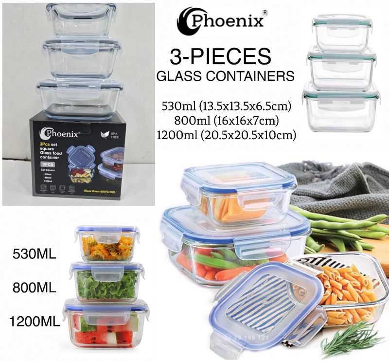 3-Pcs Glass Containers