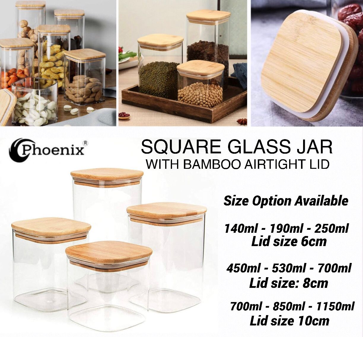 “Phoenix” Square Spice Glass Jar