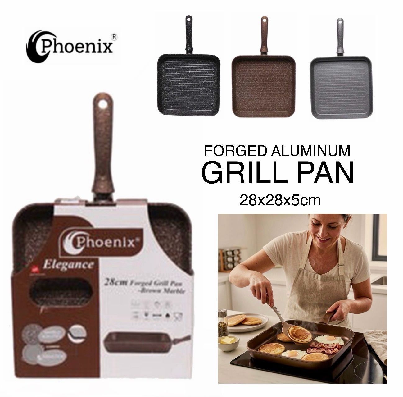 Phoenix Forged Grill Pan Brown Color 28cm