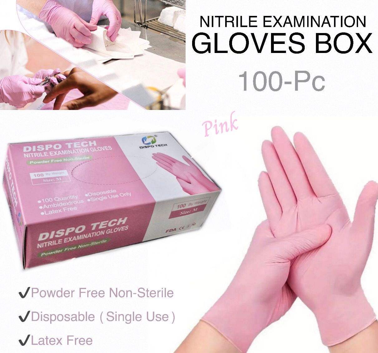 Pink Disposable Gloves (100-Pc)