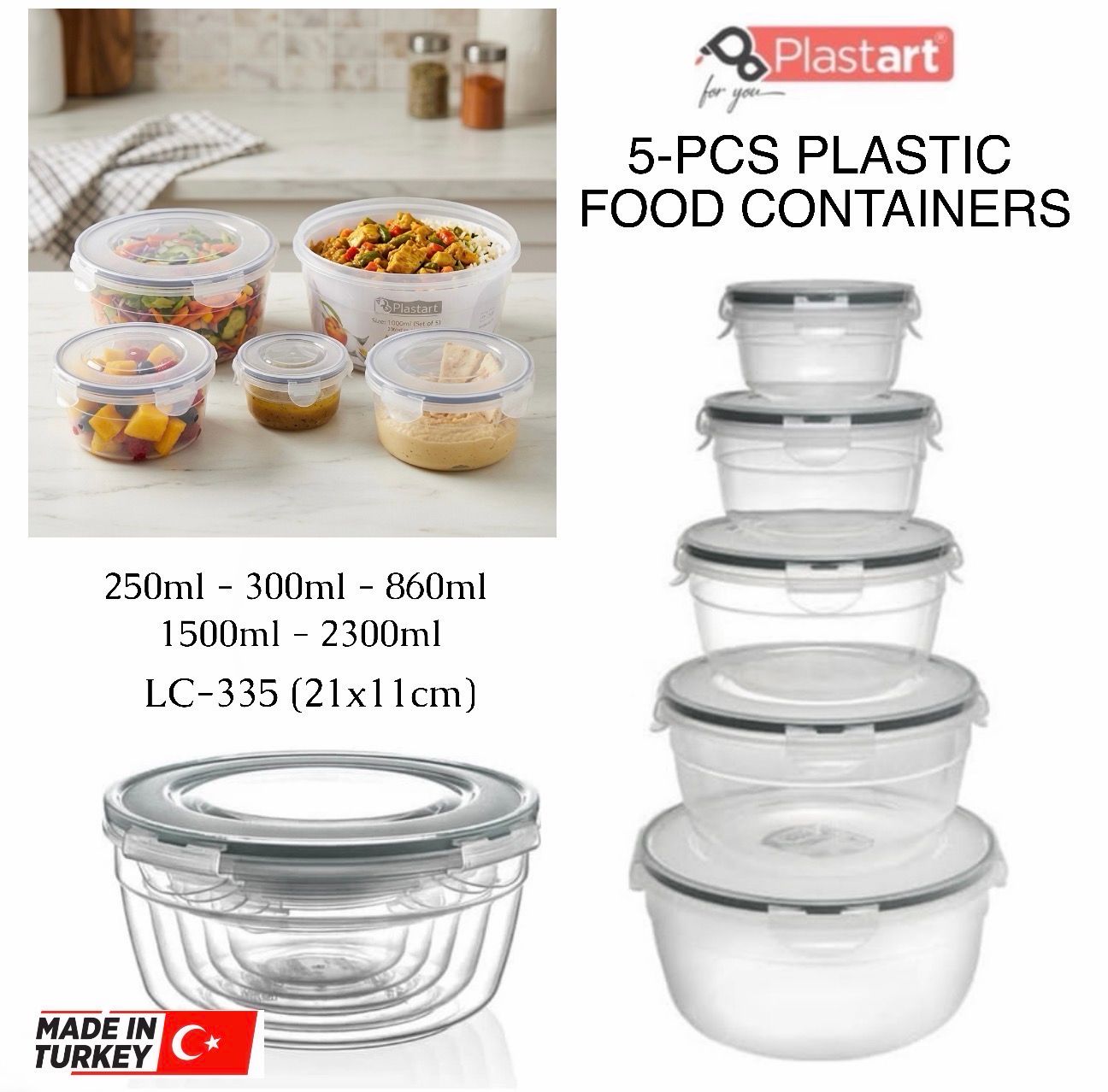 5-Pcs Plastic Food Containers (LC-335)