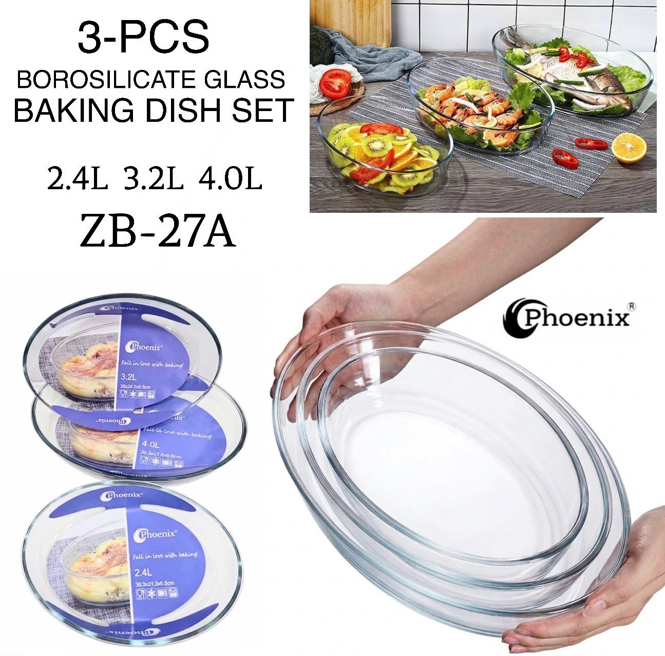 3-Pcs Oval Glass Dishes (ZB-27A)