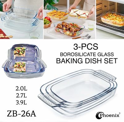 3-Pcs Rect. Glass Dishes (ZB-26A)