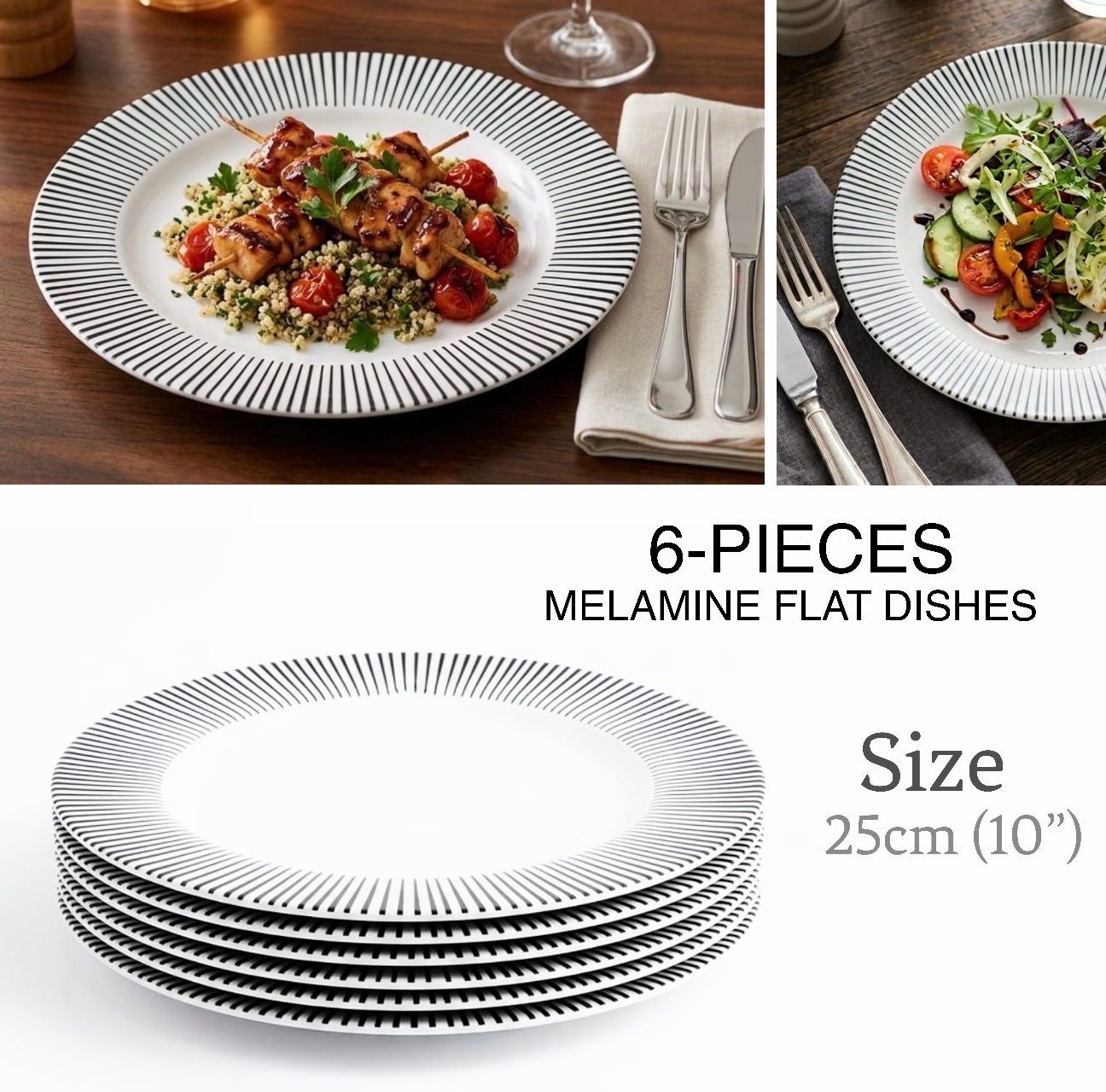 6-Pcs 10” Melamine Flat Dishes (BET-210)