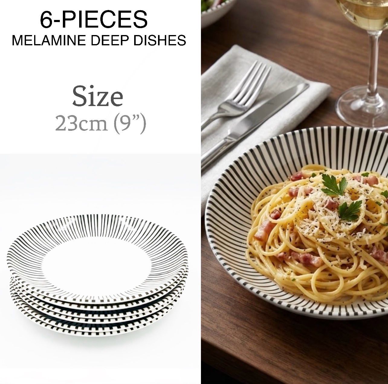 6-Pcs 9” Melamine Deep Dishes (BET-7254)