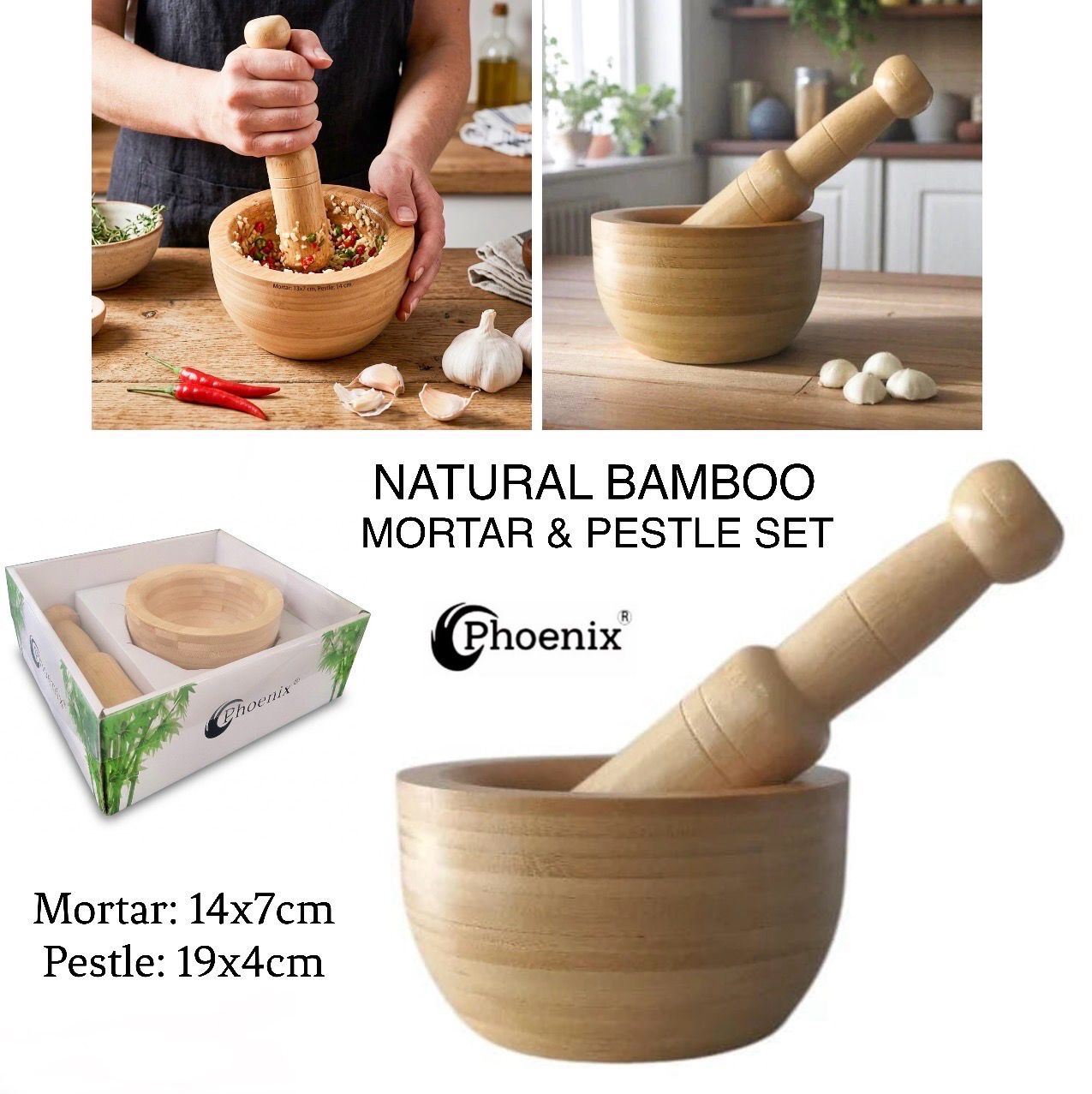 Bamboo Mortar &amp; Pestle (ZB-PH05)