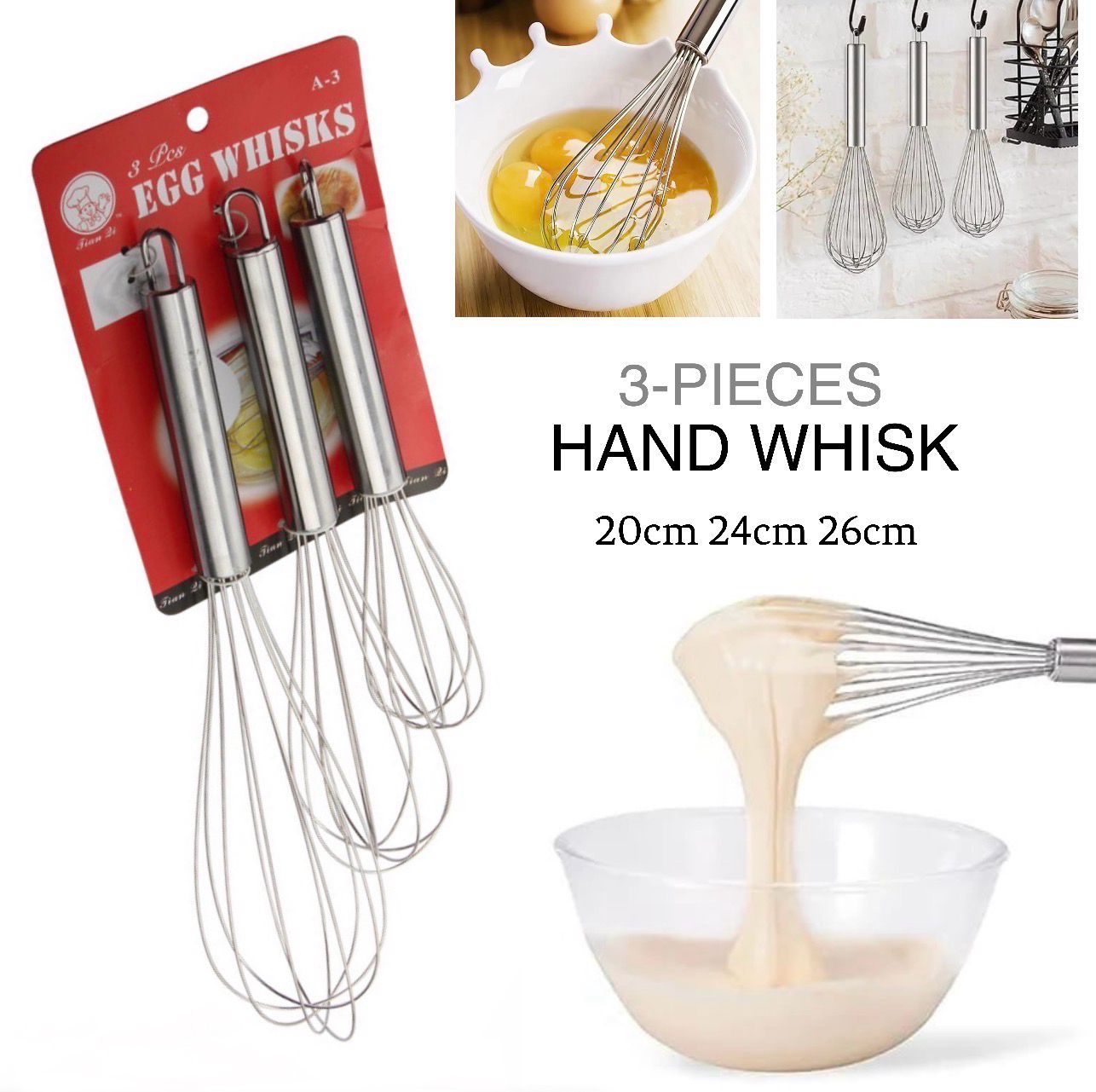 3-Pcs Hand Whisks