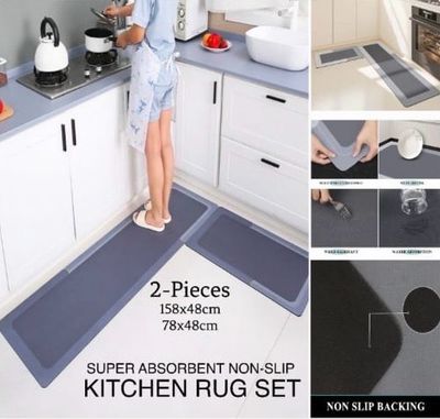 2-Pcs Kitchen Rugs (Blue)