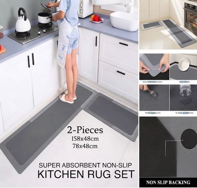 2-Pcs Kitchen Rugs (Gray)