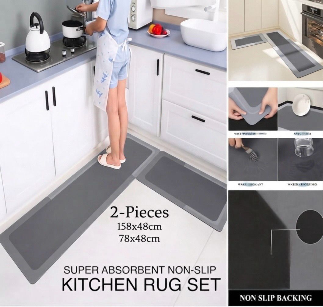 2-Pcs Kitchen Rugs (Gray)