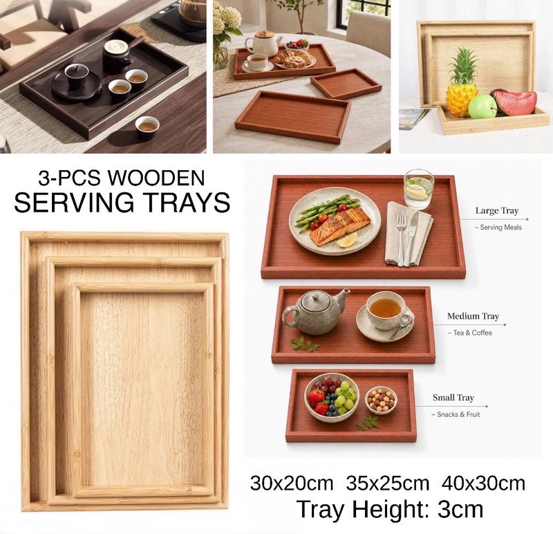 3-Pcs Wooden Trays