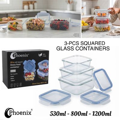 3-Pcs Square Glass Containers
