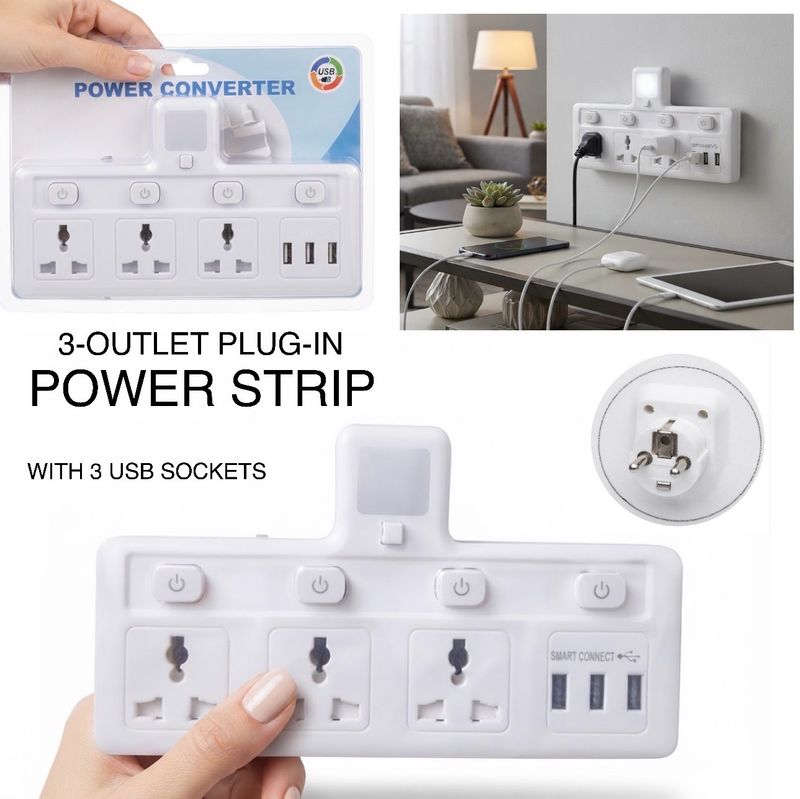 3-Outlet Plug-In Power Strip