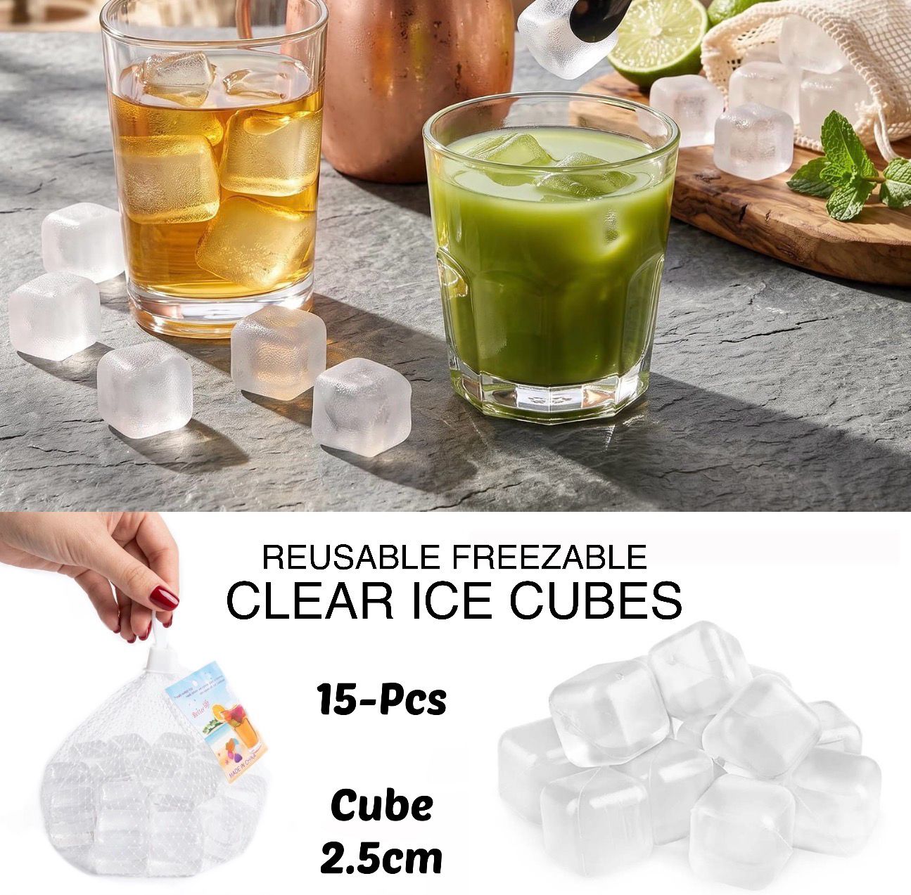15-Pcs Ice Cubes (Clear)