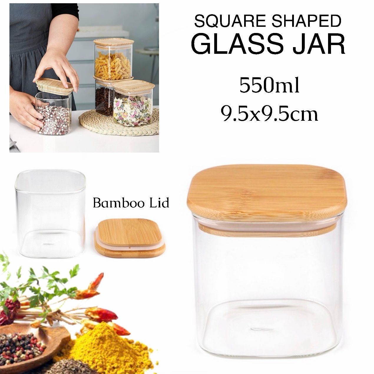 Square Glass Jar (550ml)