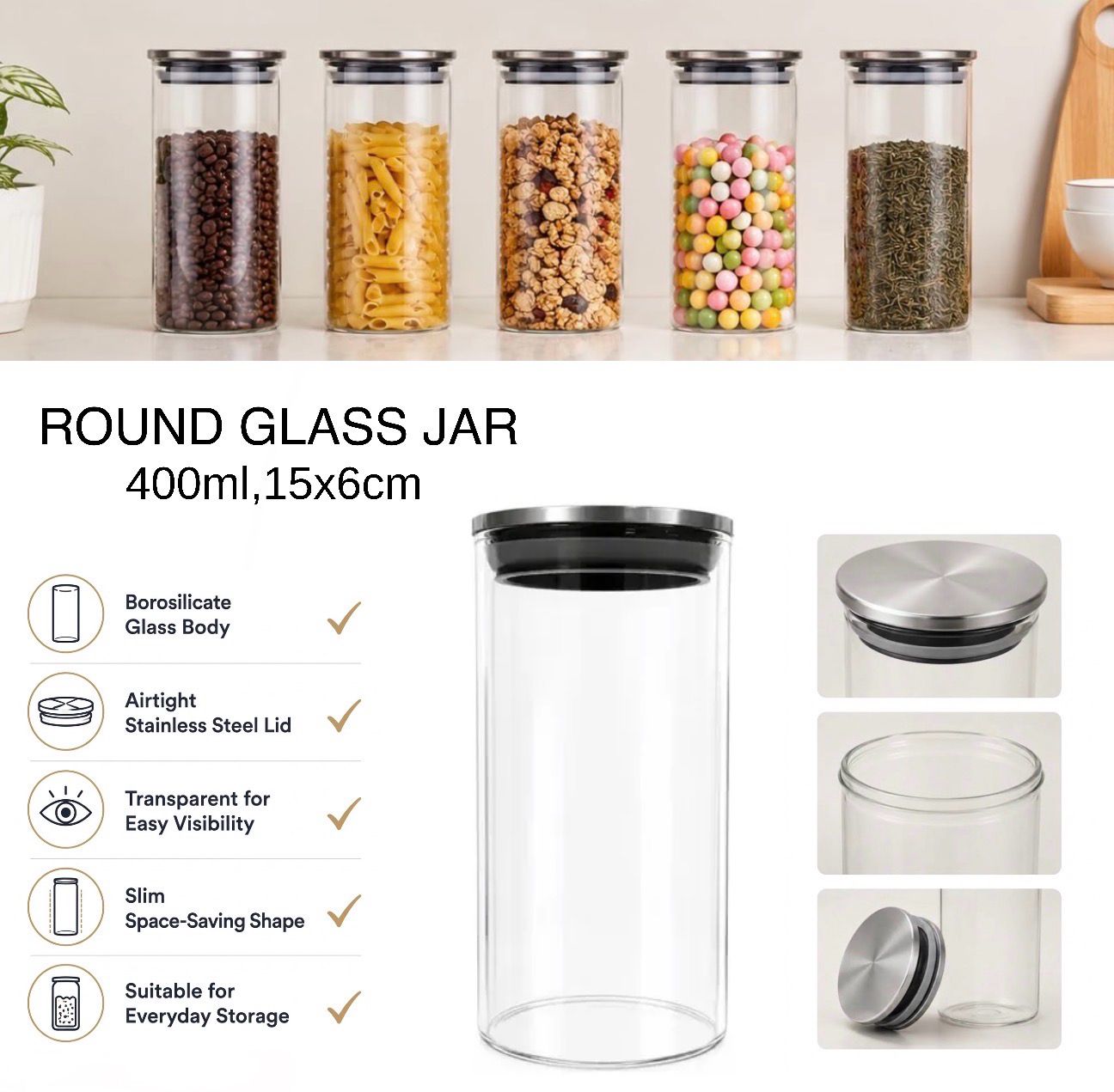 Thin Round Glass Jar (400ml)